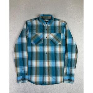 PrAna Mens Small Blue Plaid Button Up Long Sleeve Organic Cotton Shirt M23170379